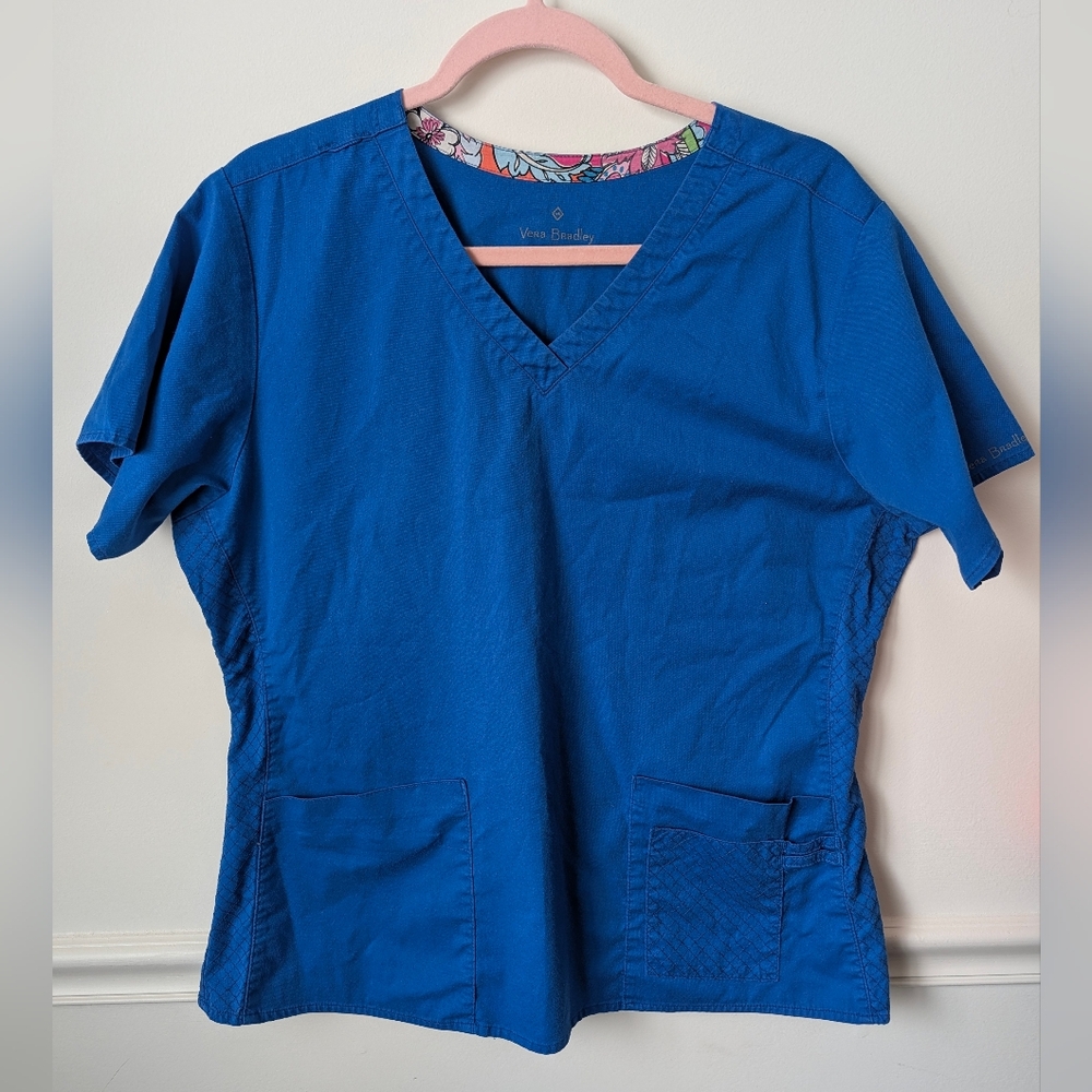 Vera Bradley Blue Scrub Top with Pockets Size Large